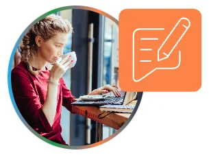 Woman working on laptop with writing icon